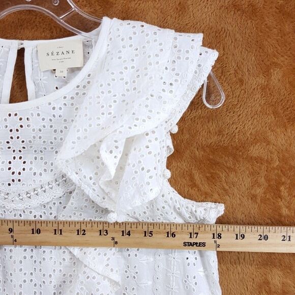 SEZANE Shift Dress Womens Size 38 White Eyelet Pullover Tiered Peasant ALEXANE - Picture 5 of 7